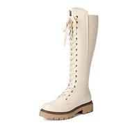 DREAM PAIRS Donna Stivali Alti al Ginocchio Stringate Scarpe Corte Caviglia Casual Boots Beige SDKB2203W-E Taglia 39 (EUR)
