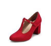 DREAM PAIRS Eleganti Scarpe da Sposa Décolleté Mary Jane con Cinturino a T per Donna,Size 37,Rosso,DPU211