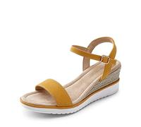 DREAM PAIRS Espadrillas da Donna con Punta Aperta Sandali Eleganti con Plateau Sandali con Zeppa Elastici con Cinturino alla Caviglia,Size 36,Giallo,SDPW2342W-E