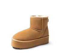 DREAM PAIRS Invernali Stivali da Classici con Plateau da Donna Resistenti Bassi Stivali da Neve Alla Caviglia con Fiocchi Fai da Te FuzzyClassic,Size 40.5,Castagna,SDSB2428W