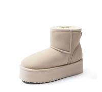 DREAM PAIRS Invernali Stivali da Classici con Plateau da Donna Resistenti Bassi Stivali da Neve Alla Caviglia con Fiocchi Fai da Te FuzzyClassic,Size 40.5,Sabbia,SDSB2428W