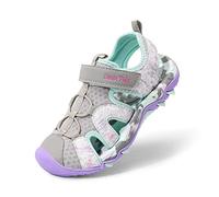 DREAM PAIRS Kids Sandali Sportivi per Bambini Unisex Estivi Scarpe da Trekking con Punta Chiusa per Sport all'Aria Aperta Ragazzi,Size 31,Grigio Chiaro/Viola,SDAS2305K-E