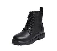 DREAM PAIRS Kids Stivaletti Stringati per Bambina Stivali da Combattimento da Equitazione per Ragazze a metà Polpaccio,Size 31,Nero/Pu,KBO211