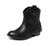 DREAM PAIRS Kids Stivaletti Western Cowboy Ragazze Scarpe Equitazione Cerniera Laterale e Nappa per Bambini Piccoli/Grandi Stivali,Size 35,Nero,SDBO2302K
