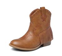 DREAM PAIRS Kids Stivaletti Western Cowboy Ragazze Scarpe Equitazione Cerniera Laterale e Nappa per Bambini Piccoli/Grandi Stivali,Size 33.5,Cammello,SDBO2302K