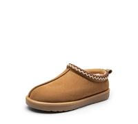 DREAM PAIRS Pantofole Comode da Donna in Vera Pelle per Interni ed Esterni, Carine e Calde Scarpe Invernali Slip-on, Morbide e in Memory Foam FuzzyEasy,Size 43,Castagna,SDSL2412W