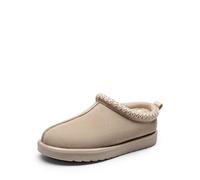 DREAM PAIRS Pantofole Comode da Donna in Vera Pelle per Interni ed Esterni, Carine e Calde Scarpe Invernali Slip-on, Morbide e in Memory Foam FuzzyEasy,Size 40,Sabbia,SDSL2412W