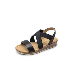 DREAM PAIRS Sandali con Zeppa Bassa da Donna Eleganti Comodi Estivi Casual Sandali Piatti per Camminare in Vacanza,Size 37,Nero-Pu,DWUMFS2505