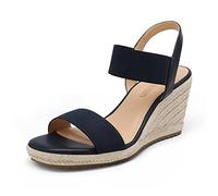 DREAM PAIRS Sandali con Zeppa da Donna con Punta Aperta e Cinturino Alla Caviglia Espadrillas con Tacco a Zeppa Estate,Size 37,Marina Militare,SDPW222W