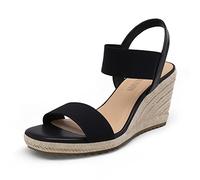 DREAM PAIRS Sandali con Zeppa da Donna con Punta Aperta e Cinturino Alla Caviglia Espadrillas con Tacco a Zeppa Estate,Size 37,Nero,SDPW222W