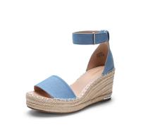DREAM PAIRS Sandali con Zeppa da Donna Estive Comodi Sandali con Punta Aperta e Cinturino alla Caviglia per Lavoro Spiaggia,Size 37,Blu Denim,DWUMPS2505