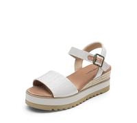 DREAM PAIRS Sandali con Zeppa e Plateau con Cinturino Alla Caviglia e Fibbia a Punta Aperta da Donna,Size 39,Tela Naturale,DWUMPS2504