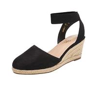 Dream Pairs Sandali da Donna con Cinturino Elastico alla Caviglia Espadrillas con Zeppa, Nero, 38.5 EU