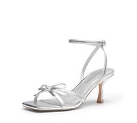 DREAM PAIRS Sandali da Donna con Tacco e Fiocco, Kitten Heel a Punta Quadrata, Eleganti per Matrimoni, Cerimonie e Occasioni Speciali,Size 41.5,Argento,SDHS25073W
