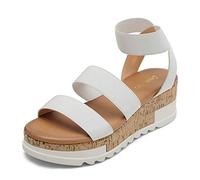 DREAM PAIRS Sandali da donna con zeppa elastica e plateau, punta aperta, estivi, da spiaggia, con zeppa bassa, taglia, bianco, 40 EU