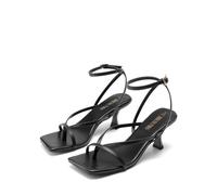 DREAM PAIRS Sandali Infradito Tacco Basso Donna,Nero-Pu,43