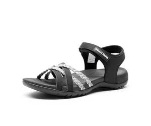 DREAM PAIRS Sandali Sportivi da Donna Scarpe Basse Traspiranti Comodi Leggeri Sandali per Spiaggia Viaggi Escursioni Passeggiate,Size 38,Nero/Grigio Chiaro,DWUMST2504