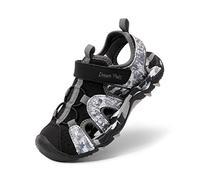 DREAM PAIRS Sandali Sportivi Estivi per Bambini e Ragazzi - Scarpe da Trekking Esterno con Punta Chiusa per Sport all'Aria Aperta,Size 37.5,Nero/Grigio,SDAS2305K