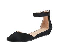 DREAM PAIRS Scarpe Basse da Donna con Cinturino alla Caviglia Bassa Comodi Sandali Piatti,Size 38,Nero/Nabuk,AMIGA