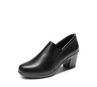 DREAM PAIRS Scarpe Classiche da Donna Comode con Tacco Alto Pompe Pantofole a Punta Tonda con Tacco Largo Elegante Nero,Size 38,Nero,DPU214-E