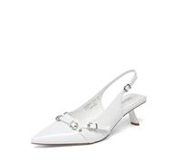 DREAM PAIRS - Scarpe da donna con tacco basso a punta, con cinturino dietro il tallone, comode, eleganti, per matrimoni, feste, uso quotidiano, bianco, 37.5 EU