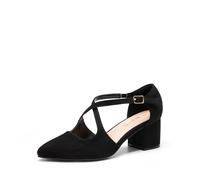 DREAM PAIRS Scarpe da donna décolleté con tacco grosso chiuse a punta comode con cinturino incrociato tacco a blocco per feste balli matrimoni, Camoscio nero, 39 EU