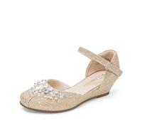 DREAM PAIRS Scarpe Eleganti Ragazze Décolleté con Tacco Basso Festa di Fiori Matrimonio Principessa,Size 28.5,Oro Glitter,SDFL2414K