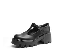 DREAM PAIRS Scarpe Mary Jane Plateau da Donna con Cinturino a T Tacco Grosso Punta Chiusa Comode Eleganti Scarpe da Casual Sera Lolita,Size 36.5,Nero-Pu,DWUMPU2571