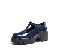 DREAM PAIRS Scarpe Mary Jane Plateau da Donna con Cinturino a T Tacco Grosso Punta Chiusa Comode Eleganti Scarpe da Casual Sera Lolita,Size 38,Marina Militare,DWUMPU2571