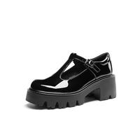 DREAM PAIRS Scarpe Mary Jane Plateau da Donna con Cinturino a T Tacco Grosso Punta Chiusa Comode Eleganti Scarpe da Casual Sera Lolita,Size 41,Nero-Pat,DWUMPU2571