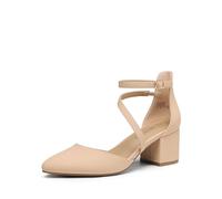 DREAM PAIRS Scarpe Tacco Donna Eleganti Decollete a Cinturini Incrociati Punta Chiusa Sposa Decolte Tacco Medio Largo,Size 38.5,Nude-Nabuk,SDPU2354W