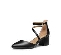 DREAM PAIRS Scarpe Tacco Donna Eleganti Decollete a Cinturini Incrociati Punta Chiusa Sposa Decolte Tacco Medio Largo,Size 39,Nero-Pu,SDPU2354W