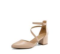 DREAM PAIRS Scarpe Tacco Donna Eleganti Decollete a Cinturini Incrociati Punta Chiusa Sposa Decolte Tacco Medio Largo,Size 36.5,Nude-Pu,SDPU2354W