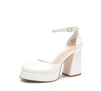 DREAM PAIRS Scarpe Tacco Plateau Donna,Bianco-Pu,41.5