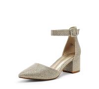 DREAM PAIRS Scarpe Tacco Pump per Donna Comode Eleganti Scarpe Décolleté con Tacco Grosso e Punta,Size 35,Oro/Glitter,ANNEE
