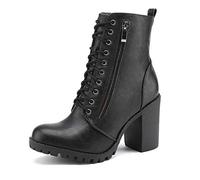 DREAM PAIRS Stivaletti Combat da donna, stivaletti con tacco moderato con cerniera laterale e laccio regolabile