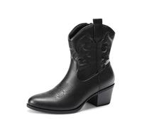DREAM PAIRS Stivaletti da donna ricamati da cowboy occidentale, alla moda, con tacco basso e punta rotonda, stivaletti corti autunnali, nero, 39.5 EU