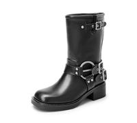 DREAM PAIRS Stivali a metà Polpaccio da Donna Stivali Stivaletti Biker Fibbie Anfibi Fashion Stivali da Donna con Tacco Basso Grosso,Size 40.5,Nero,SDMB2405W