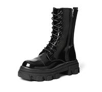DREAM PAIRS Stivali da Combattimento da Donna con Lacci, Stivali a metà Polpaccio, Plateau Spesso Stivaletti da Equitazione con Tacco Basso,Size 41,Nero,DMB215