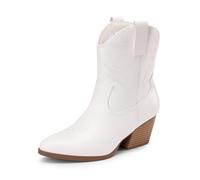 DREAM PAIRS Stivali da Cowboy da Donna Stivali Western Corti Ricamati con Punta e Tacchi a Zeppa,Size 41,Bianco,DWUMAB2504