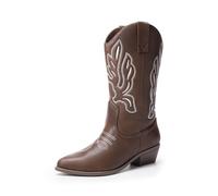 DREAM PAIRS Stivali da Cowboy Donna Stivali a Metà Polpaccio Da Donna Stivali da Cowgirl con Tacco Grosso Ricamati,Size 43,Marrone-Pu,DWUMMB2419