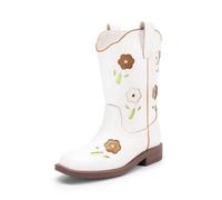 DREAM PAIRS Stivali da cowboy per bambine, a metà polpaccio, stile western, per bambini piccoli e grandi, Bianco, 4 Big Kid