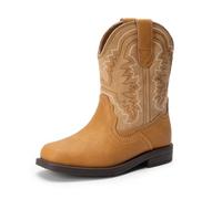 DREAM PAIRS Stivali da cowboy per bambini, con punta quadrata in stile western, a metà polpaccio, Cammello/Marrone Chiaro, 1 Little Kid