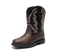DREAM PAIRS Stivali da cowboy per bambini, con punta quadrata in stile western, a metà polpaccio, Marrone scuro/Nero, 12 Little Kid