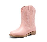 DREAM PAIRS Stivali da cowboy per bambini, con punta quadrata in stile western, a metà polpaccio, Rosa, 12 Little Kid