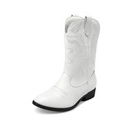 DREAM PAIRS Stivali da cowgirl per bambini, stile western, a metà polpaccio, da equitazione, Bianco, 12 Little Kid