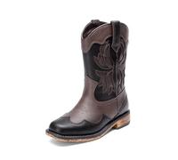DREAM PAIRS Stivali da cowgirl per ragazze e bambini, stivali da cowboy, punta quadrata, metà polpaccio, scarpe da equitazione alla moda occidentale, per bambini/bambini grandi, Marrone/Nero, 4 Big