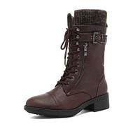 DREAM PAIRS Stivali da donna a metà polpaccio da combattimento per stivali da donna alla moda del Regno Unito, Borgogna, 38.5 EU