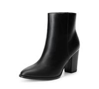 DREAM PAIRS Stivali da Donna a Punta | Tacco blocco 7,6 cm, punta affusolata, zip laterale, soletta in lattice, eleganti per lavoro e serate.
