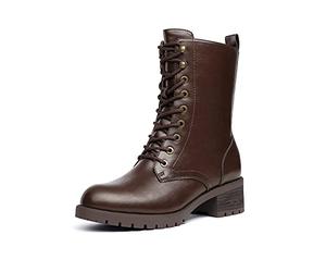 DREAM PAIRS Stivali da Stringati a metà Polpaccio da Donna Scarpe Autunno Inverno Comodi Stivali da Combattimento alla Moda con Cerniera da Donna,Size 37,Marrone,DMB214-E